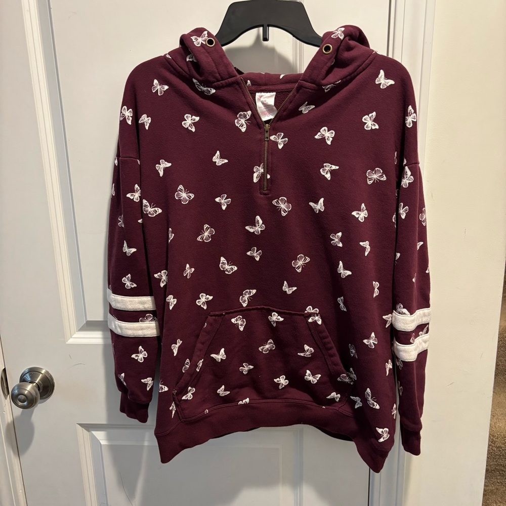 No Boundaries Maroon Butterfly Quarter-Zip Hoodie